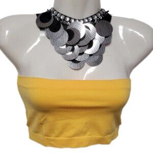 YELLOW Strapless Crop Top Stretchy Ribbed Bandeau Tube Top - One Size- NEW